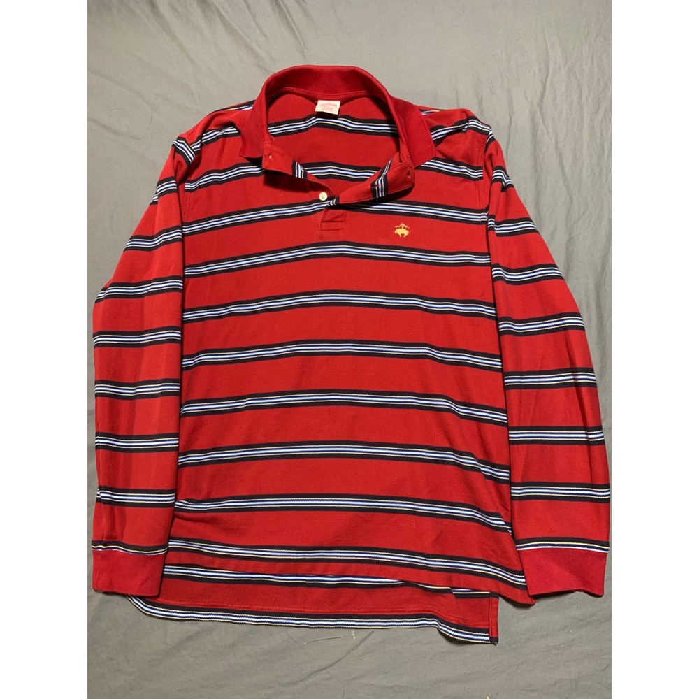 Brooks‎ Brothers Mens Performance Polo Red Striped Long Sleeve M Original Fit
